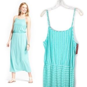 Merona | Maxi Dress Aqua Blue & White Stripe